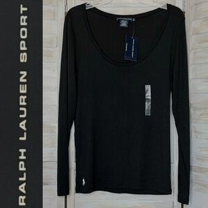Ralph Lauren Sport solid black T-shirt long sleeve scoop neck NWT XL extra large